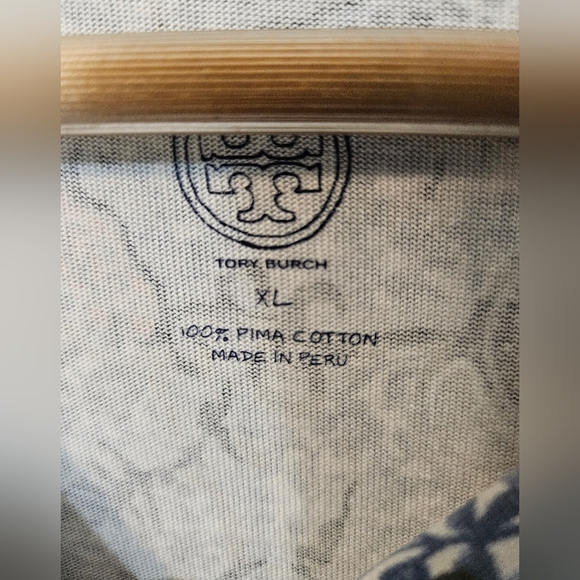 Tory Burch Floral Drawstring Cotton Dress Blue Haven - Picture 4 of 5